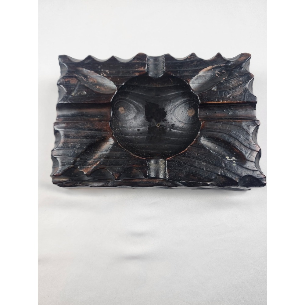 Lobeco Art of Spain Handcrafted Wood Cigar Ashtray Brutalist Rustic Vintage Gift